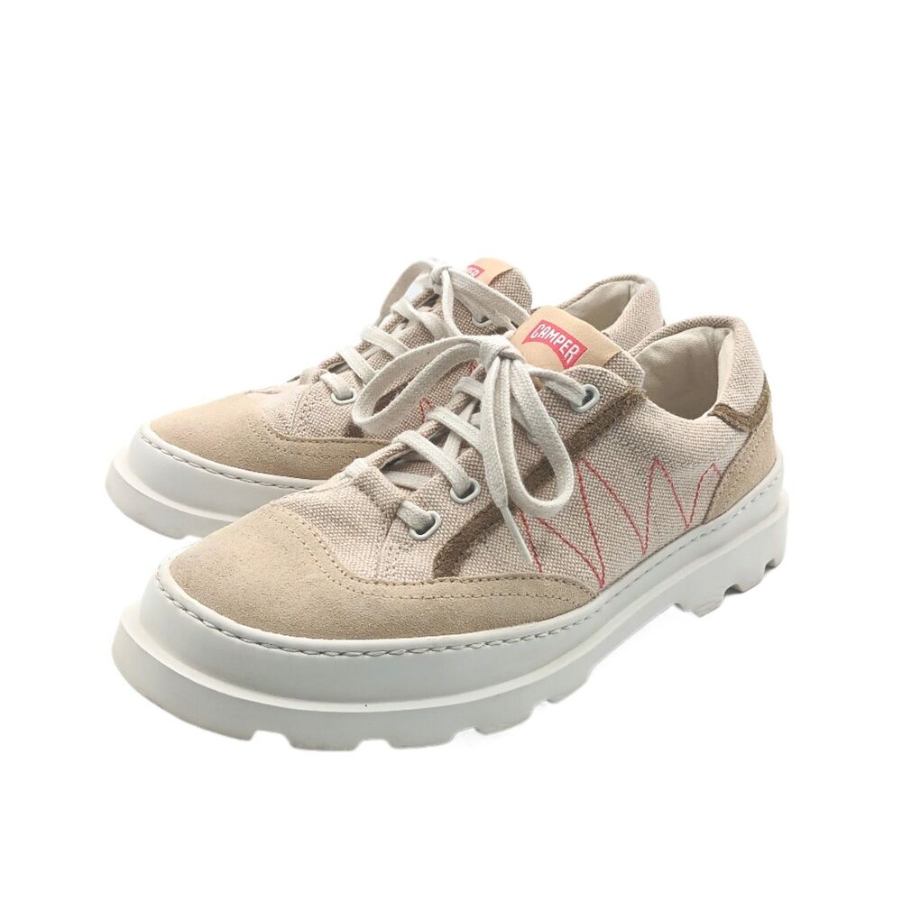 Camper Brutus Sneakers Womens 39 Tan Stitch Canvas Suede Trim Lace-Up Platform